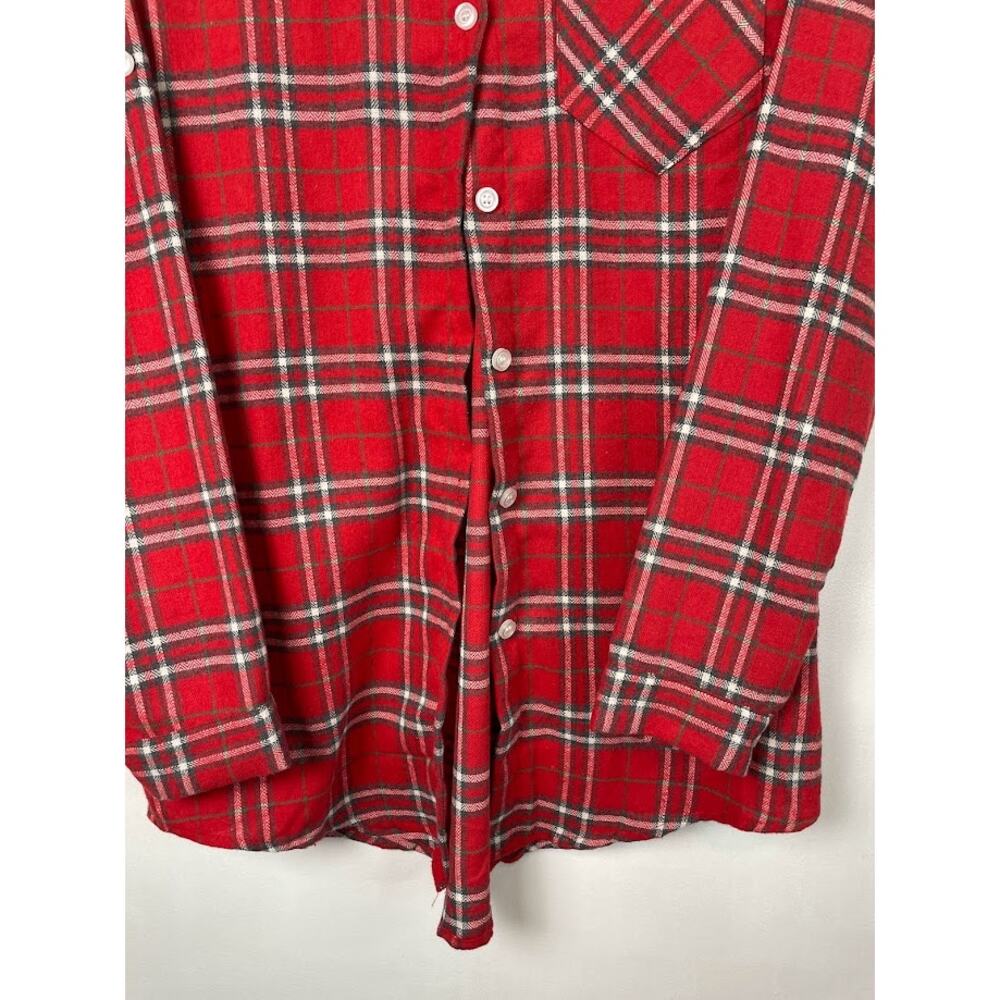 Red Flannel Shirt Womens Size Small Plaid Button Up Shirt Long Sleeve Knit‎ Top - Picture 3 of 16